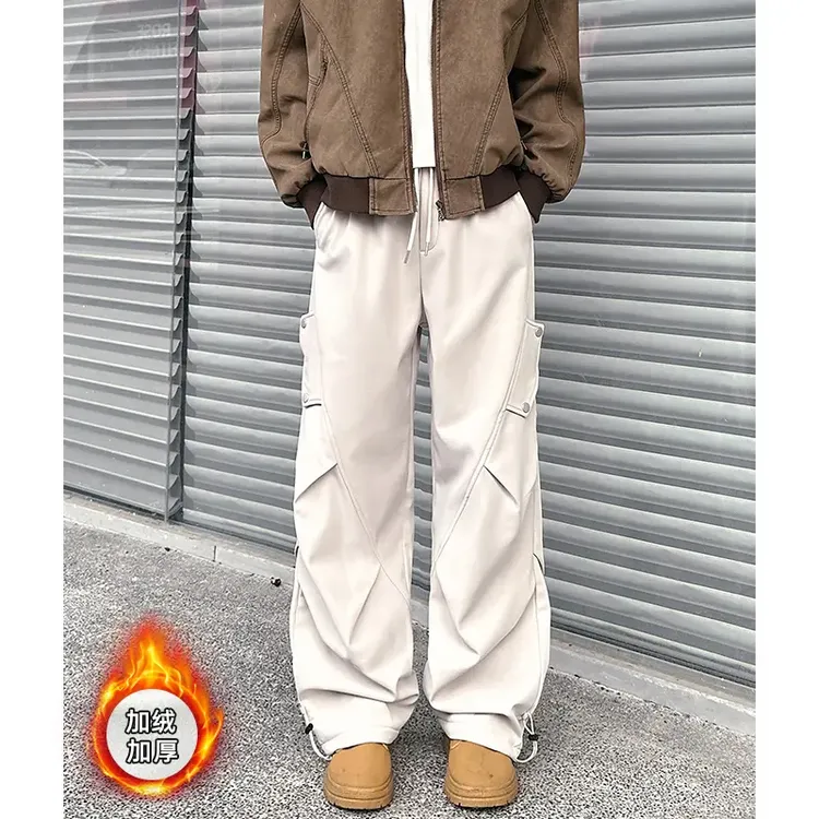 冬季加绒款工装裤宽松美式直筒休闲裤情侣同穿保暖加厚舒适裤子