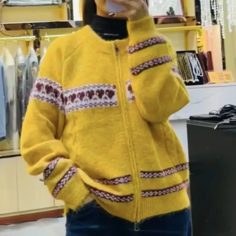 提花毛衣树脂固色秋冬女冬季开衫针织毛针织衫秋季