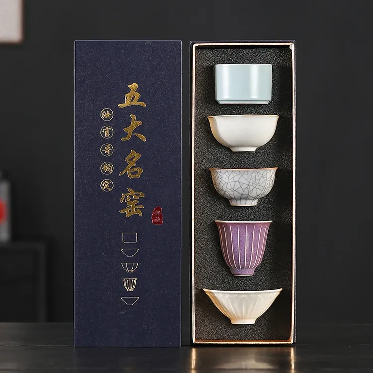 五大名窑品茗杯主人杯套装功夫茶具陶瓷喝茶杯茶盏文创礼品伴手礼