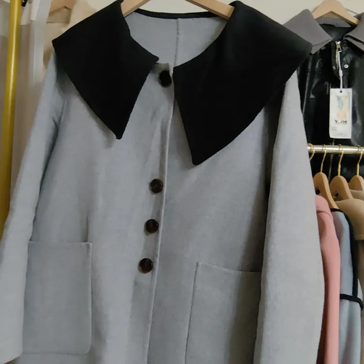 娃娃领中长款休闲保暖双面呢大衣秋冬百搭洋气