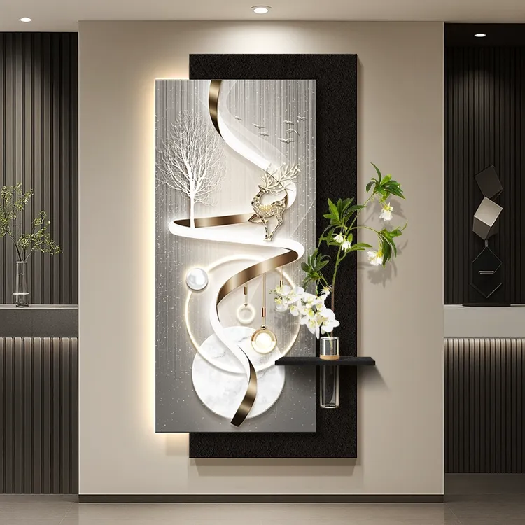 《石来运转》2025新款简约玄关水培装饰画入户正对门走廊立体砂岩画