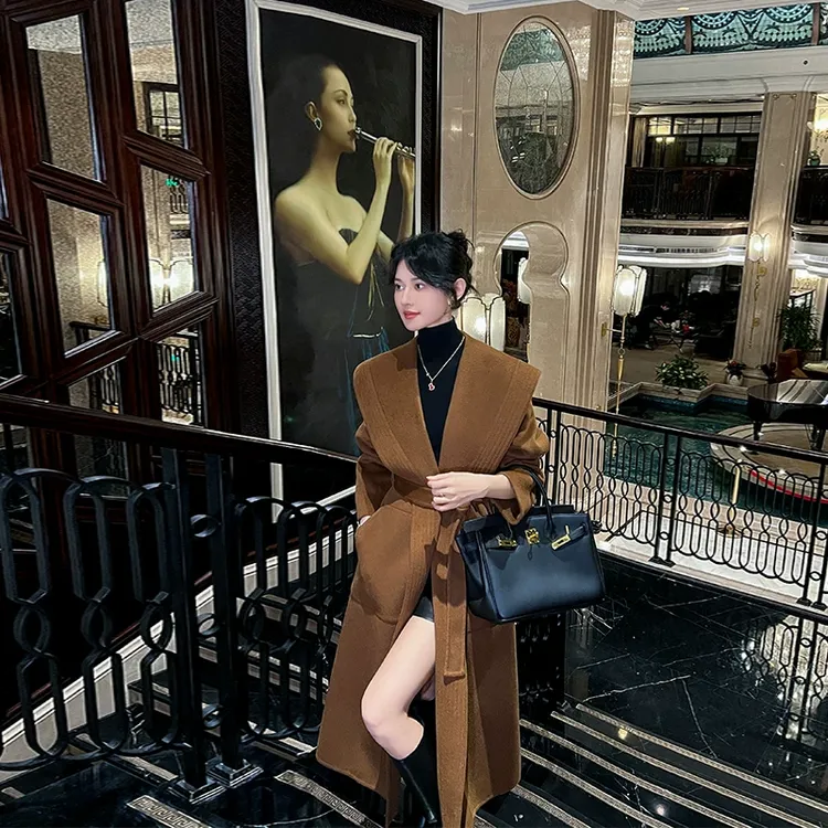 高端大牌羊绒大衣女2024秋冬新款轻奢气质超好看收腰双面毛呢外套