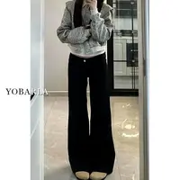 黑色微喇牛仔裤女秋季新款大码弹力显瘦阔腿马蹄裤子微喇裤
