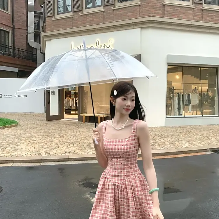 【甜心雪莉玫】夏日韩系miu系格纹连衣裙气质俏皮少女显瘦裙