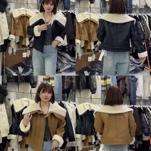 冬季大翻领加厚机车服皮衣外套