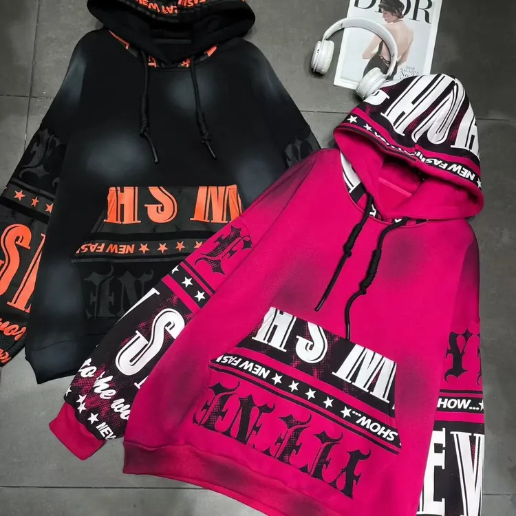 冬季新款重工扎染加绒连帽宽松休闲百搭卫衣男女情侣款