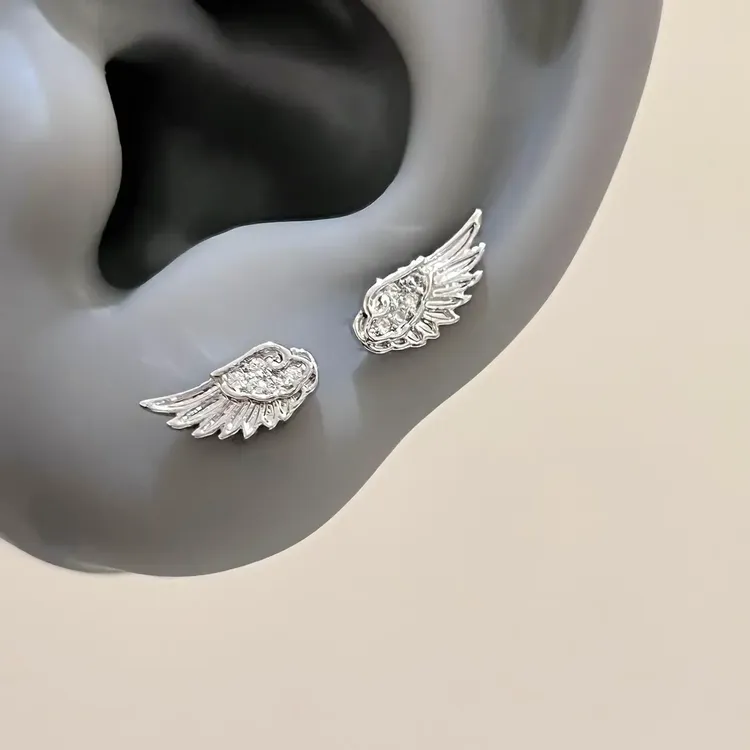 钛钢耳饰 翅膀日韩少女风男女通用银色耳钉欧美饰品天使之翼耳钉