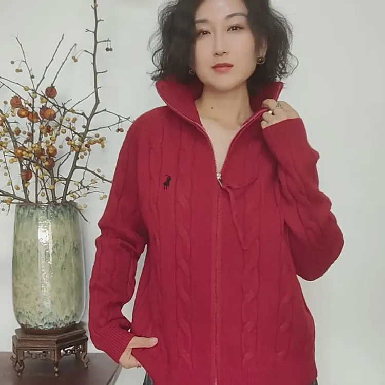 秋冬季韩系翻领拼接麻花针织开衫女宽松显瘦百搭上衣