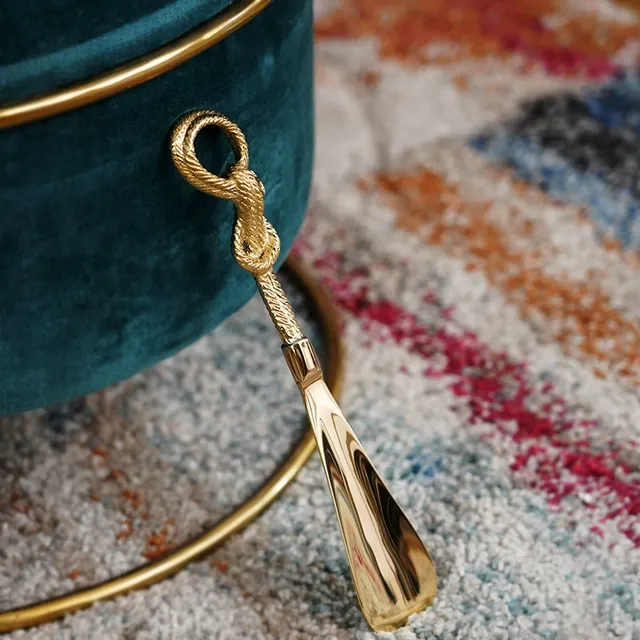 印度现代手工创意短款穿鞋器个性新潮黄铜金色艺术轻奢鞋拔子