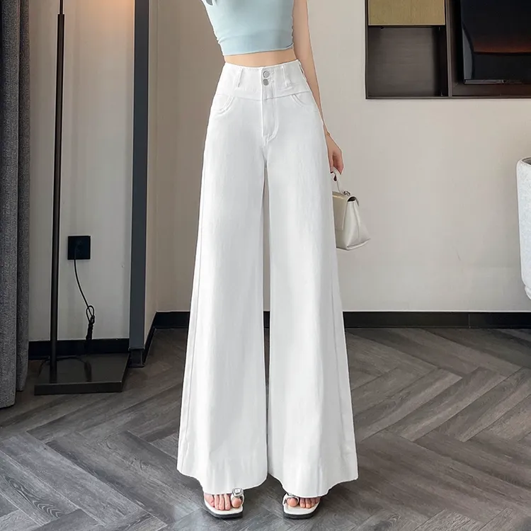 蜜蜜穿搭白色阔腿牛仔裤女2025秋季小个子松弛感不贴腿大喇叭裙裤