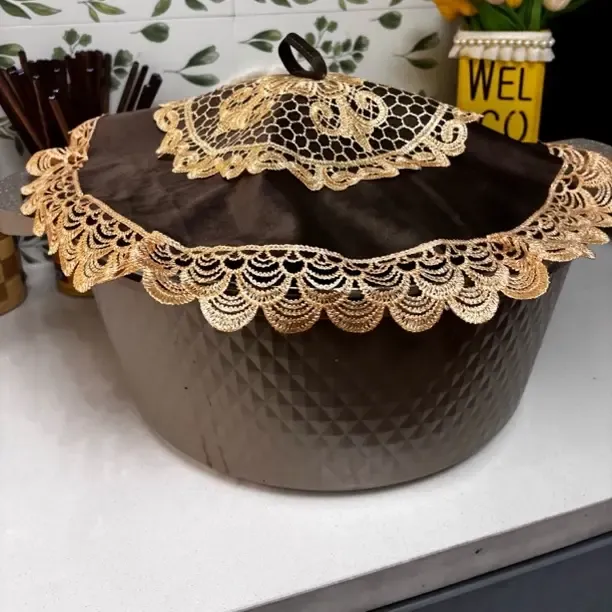 复古绣花欧式风格家用圆形防尘锅盖布蕾丝布艺盖巾厨房防污罩