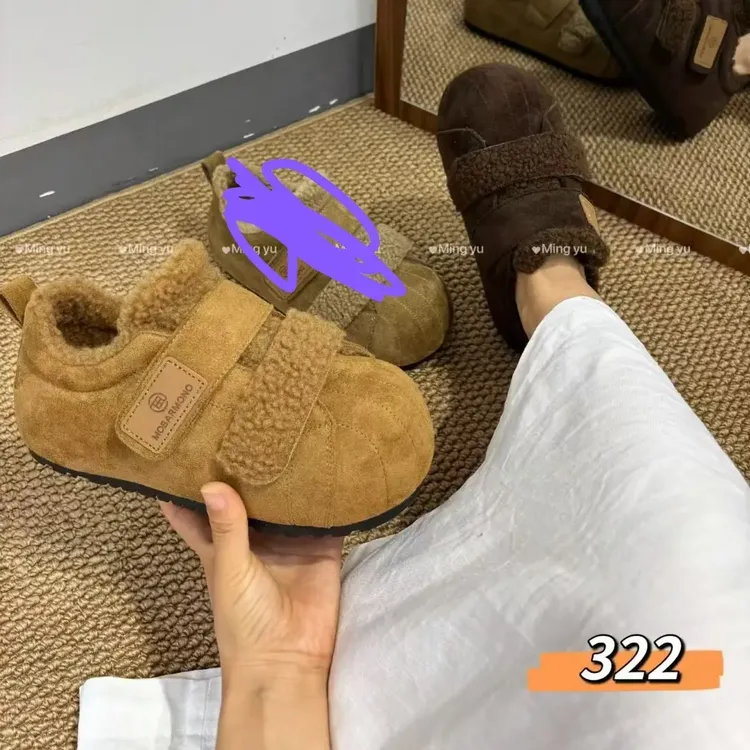 羊羔绒魔术贴懒人鞋加厚加绒保暖休闲鞋贝壳头