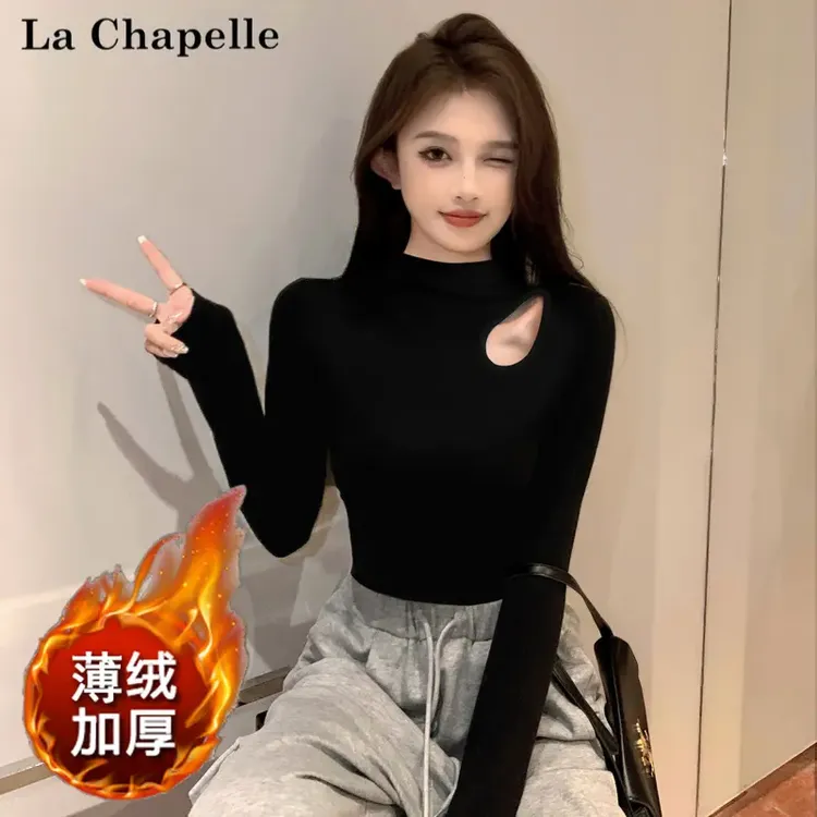 螺纹黑色镂空加厚半高领打底衫女装春秋内搭修身休闲长袖上衣T恤