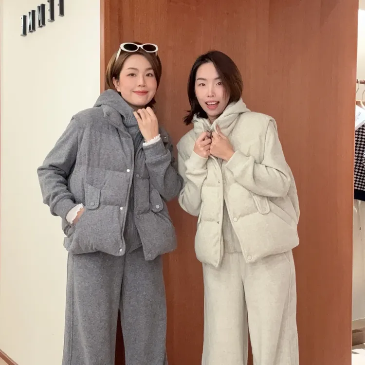 秋冬新款休闲运动套装女保暖马甲连帽卫衣高腰遮胯休闲