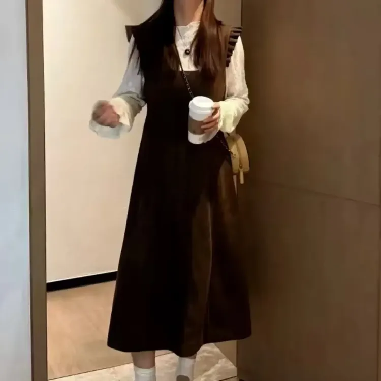 9975秋季复古美式显瘦连衣裙适合微胖女生穿搭