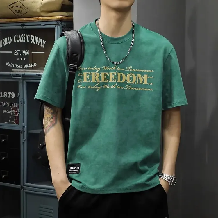 JVSJ25新款美式复古圆领纯棉ins短袖T恤男大码夏季薄款体恤