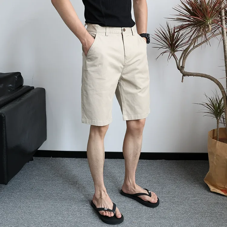 短裤男士休闲裤修身外穿夏季薄款2025棉质弹力裤子纯色百搭马裤潮