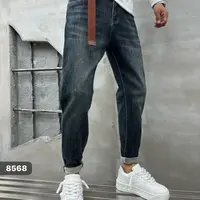 男士深蓝小直筒牛仔裤弹力时尚冬季水洗舒适底抓毛保暖显瘦长裤