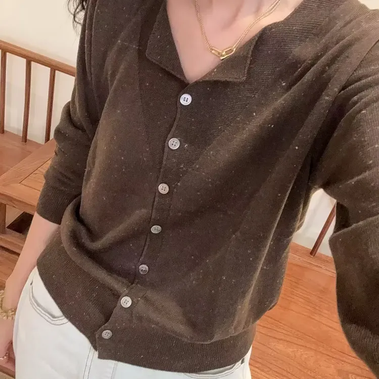 25018-春秋薄款针织纯色抗起球毛针织衫衬衫简约百搭显瘦时尚
