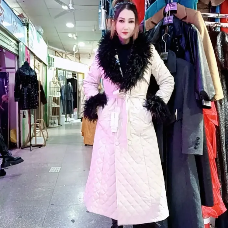 冬季加厚皮外套收腰中长款大毛领女款