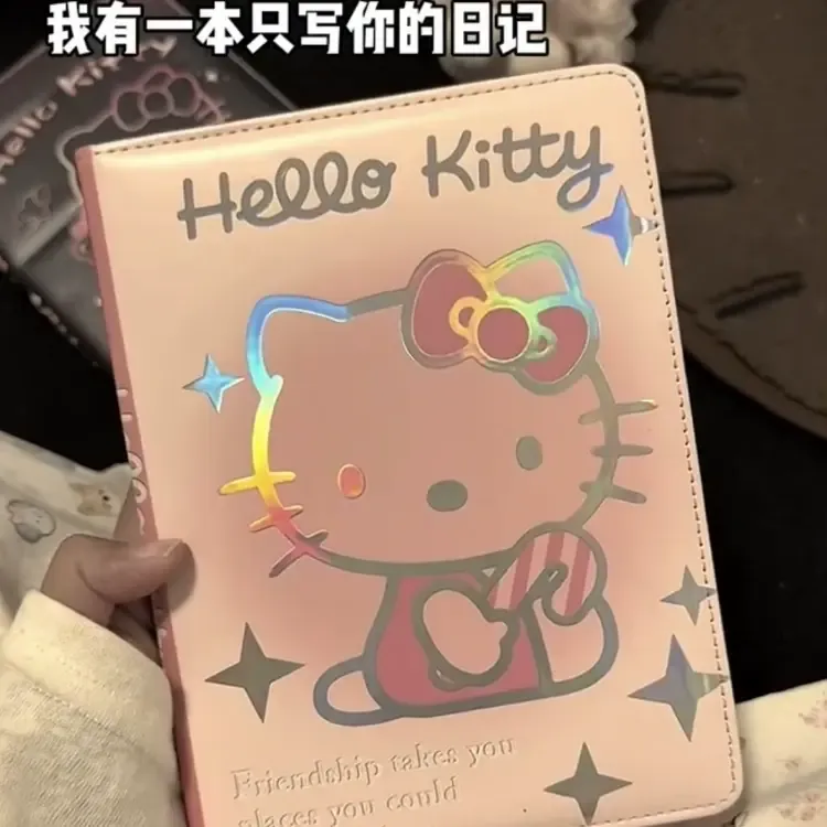 原创可爱KT猫A5皮质彩页笔记本pu镭射烫金高颜值记事本日记本礼物