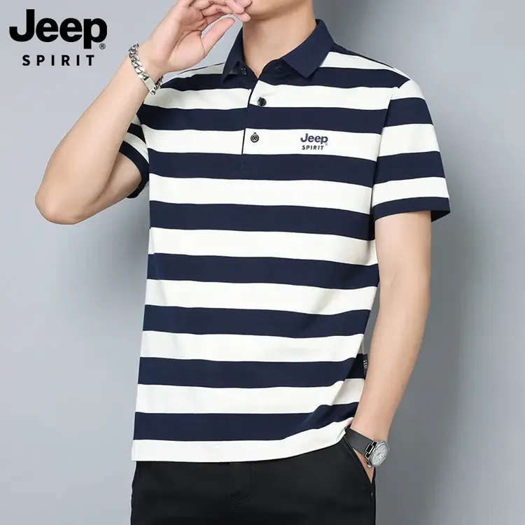 JEEP SPIRIT吉普条纹透气polo衫男生时尚短袖宽松t恤夏季新款半袖