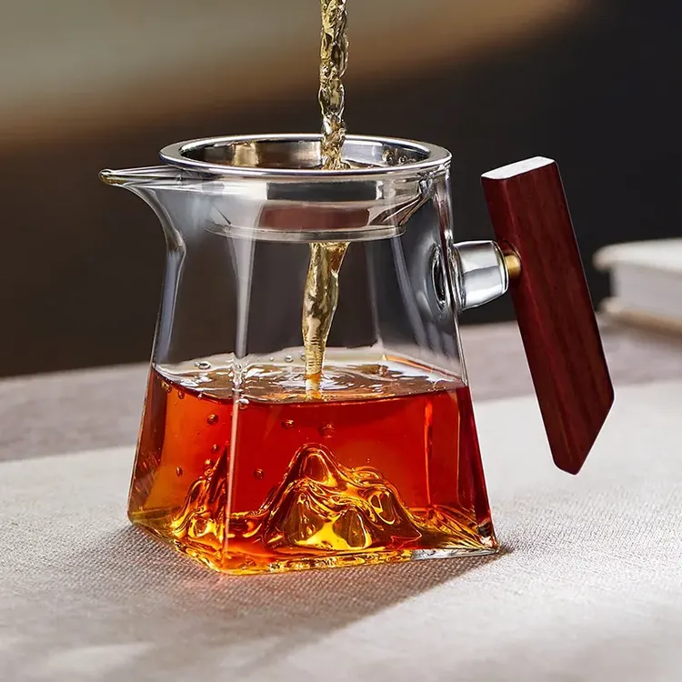 加厚耐热木把玻璃公道杯观山功夫茶过滤分茶器茶漏一日式茶具公杯