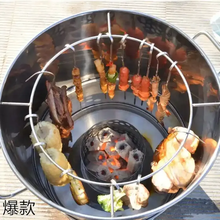 吊炉烧烤炉家用不锈钢烧烤架桶户外烤串羊排木炭室内无烟商用烤鸡