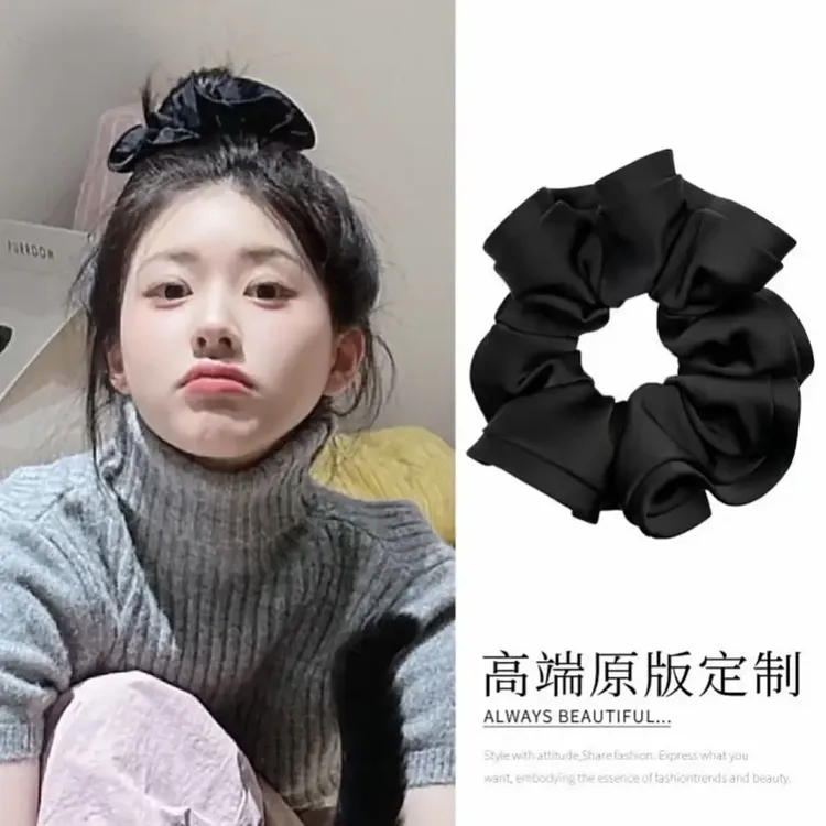 重磅！法式高级感大肠发圈ins超大木耳边花苞缎面大肠圈气质发绳