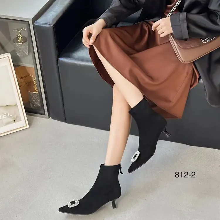 高跟尖头短靴单里时尚3-5厘米尖头瘦瘦靴跟鞋瘦瘦靴