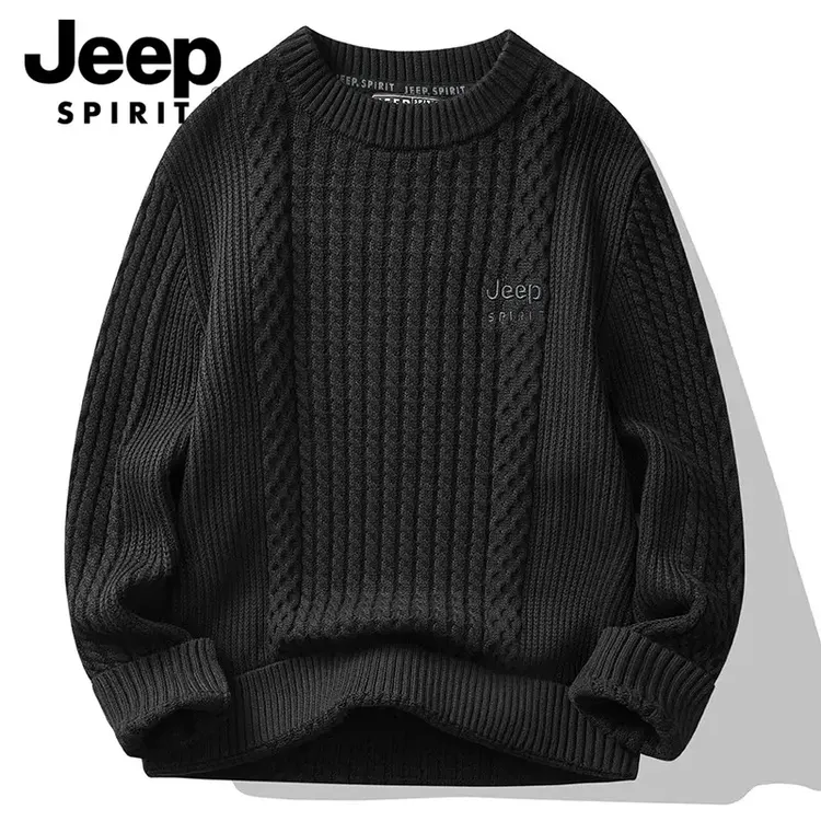 Jeep吉普圆领毛衣男士秋冬款韩版宽松打底毛线衣潮流纯棉针织衫