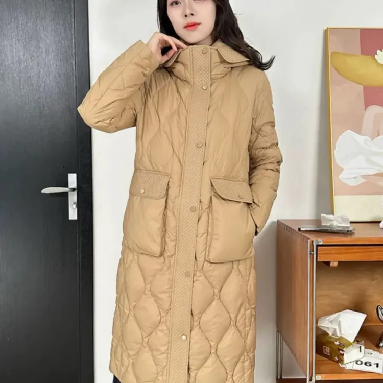 纯色圆领连帽拉链长款包袖显瘦过膝保暖收腰厚款