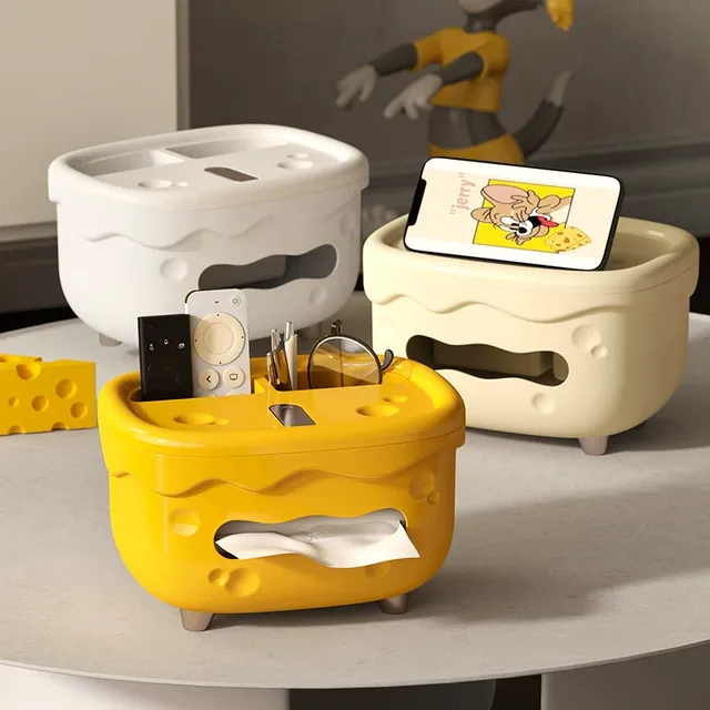 奶酪创意纸巾盒家用客厅多功能纸巾盒笔筒遥控器收纳盒手机支架