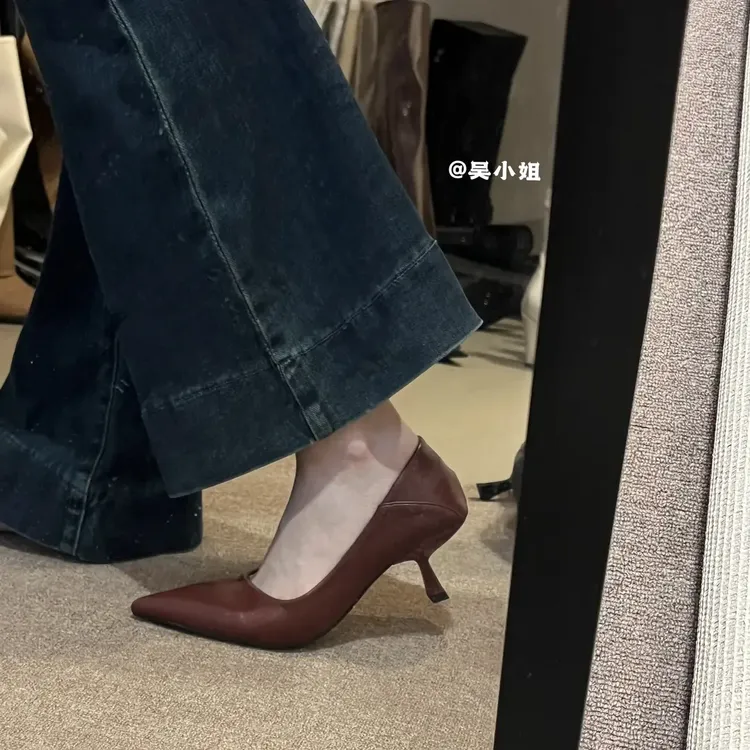 两个高度～2025春季新款尖头浅口高跟鞋时尚气质百搭小众豹纹单鞋