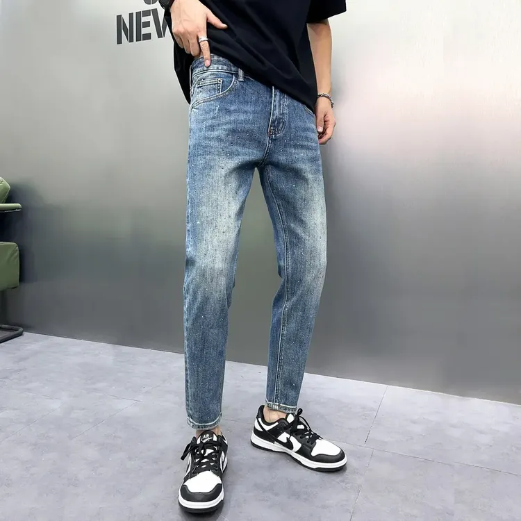 九分牛仔裤男士夏季薄款2025新款弹力直筒修身小脚小个子锥形裤子