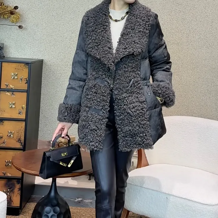 MZ雅7213冬款优雅百搭修身减龄保暖白鸭绒翻领开襟女装外套