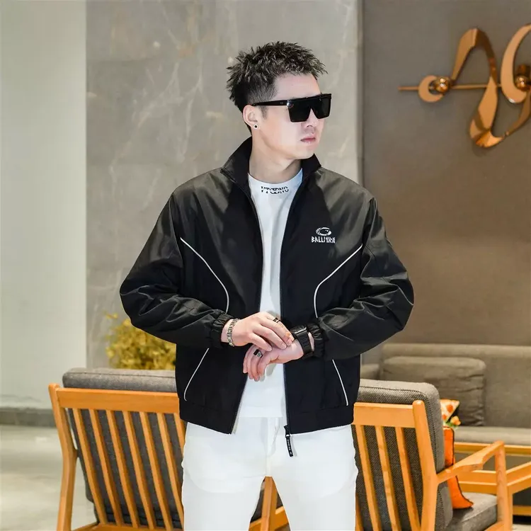 2025早春新品高级感撞色几何线微宽松薄款夹克飞行服外套男GL5032