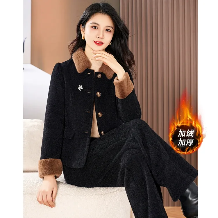 拉夏贝尔小香风加棉加厚套装女秋冬2025时尚洋气轻奢高级感女人味