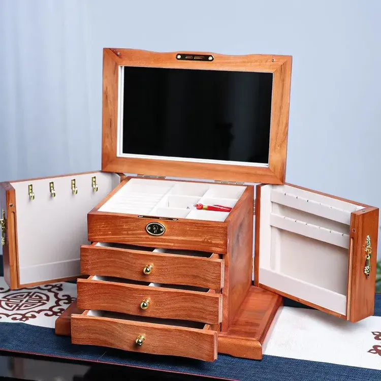 缅花甸梨荷塘月色实木首饰盒结婚嫁妆收纳