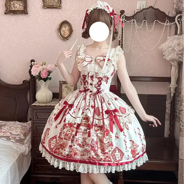 [草莓小熊]草莓柄图印花甜系洛丽塔洋装裙子服装衣服连衣裙