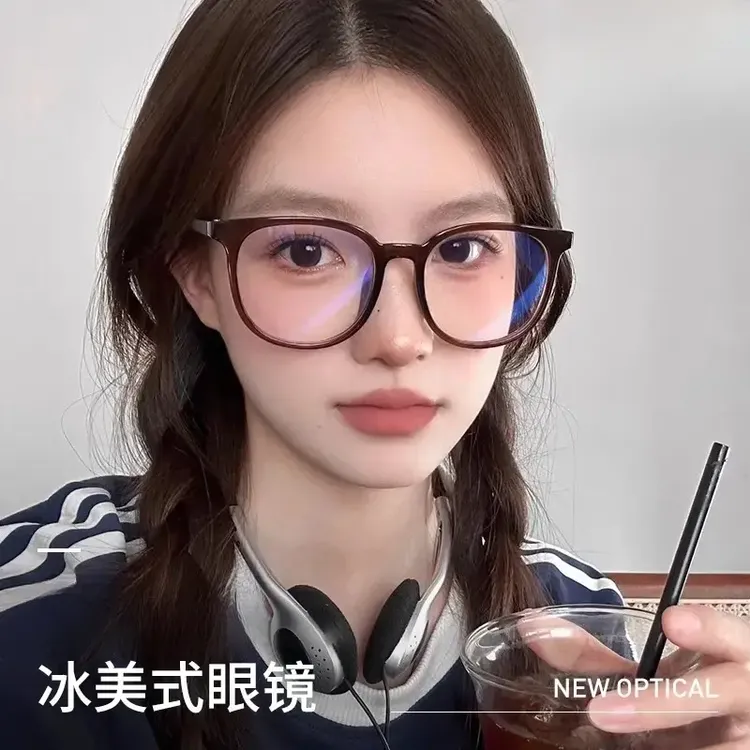 冰美式近视眼镜女可配度数大框方圆脸防蓝光素颜眼睛框架1