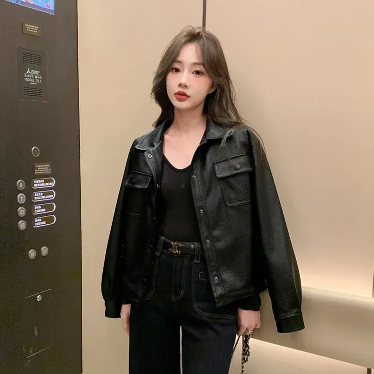 宋佳同款海宁皮衣女2025春季新款系腰带高级感炸街夹克机车短外套