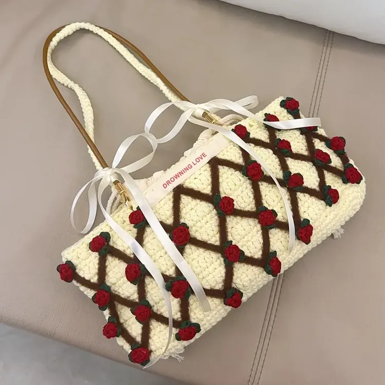 钩织玫瑰园古早复古风百搭女包包时尚编织网红ins