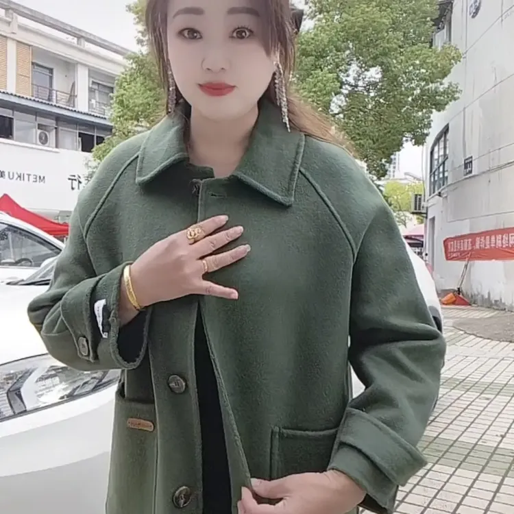 秋冬新款中长款双面羊毛显瘦百搭女式大衣