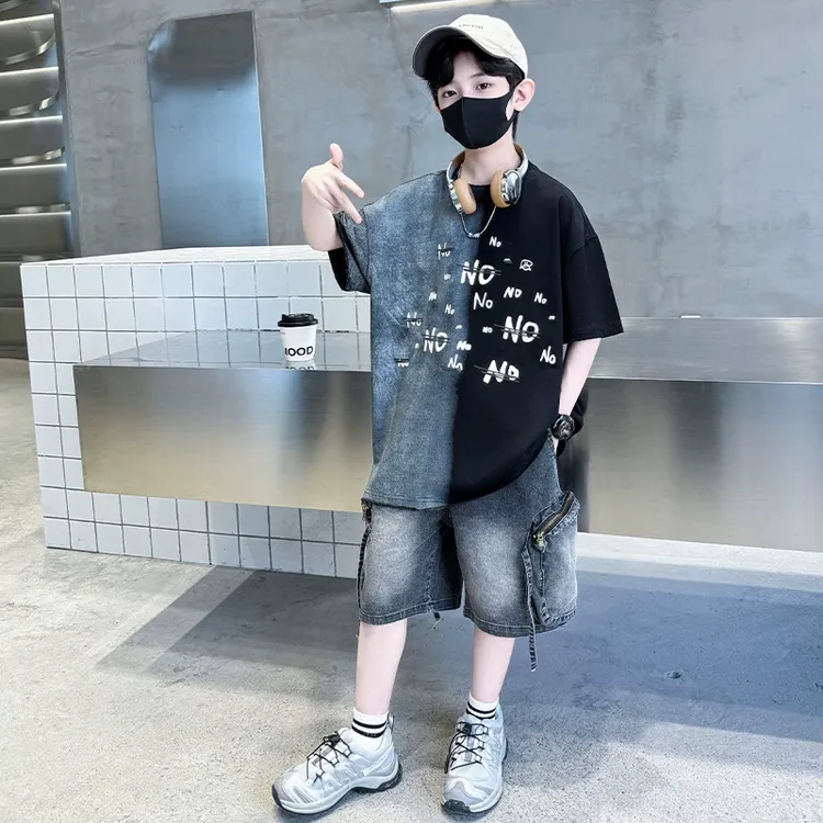 男童夏季网红短袖恤夏装套装夏款新款儿童酷帅洋气上衣大童潮流