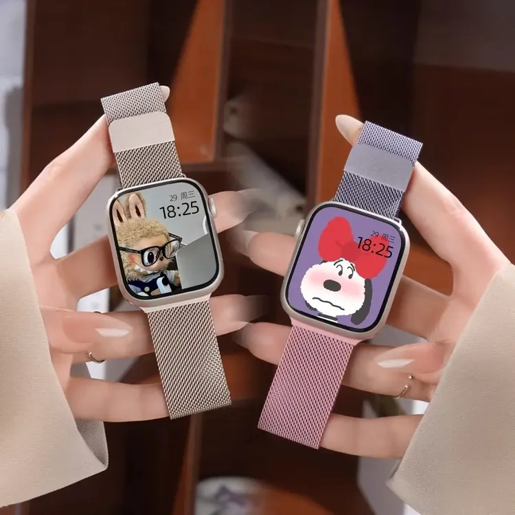 适用苹果手表ApplewatchS10官同款米兰尼斯金属磁吸表带iwatch9/8