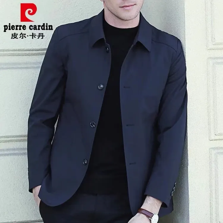皮尔卡丹2025男士休闲外套中年夹克春秋款翻领商务薄款爸爸装外套