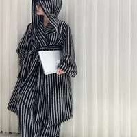 松弛感条纹珊瑚绒睡衣套装女冬季新款加绒加厚保暖睡袍长裤家居服