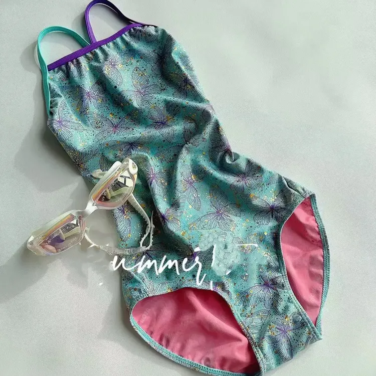 [单层粉内衬2款]女士专业竞速连体三角泳衣性感露背不带胸垫单层