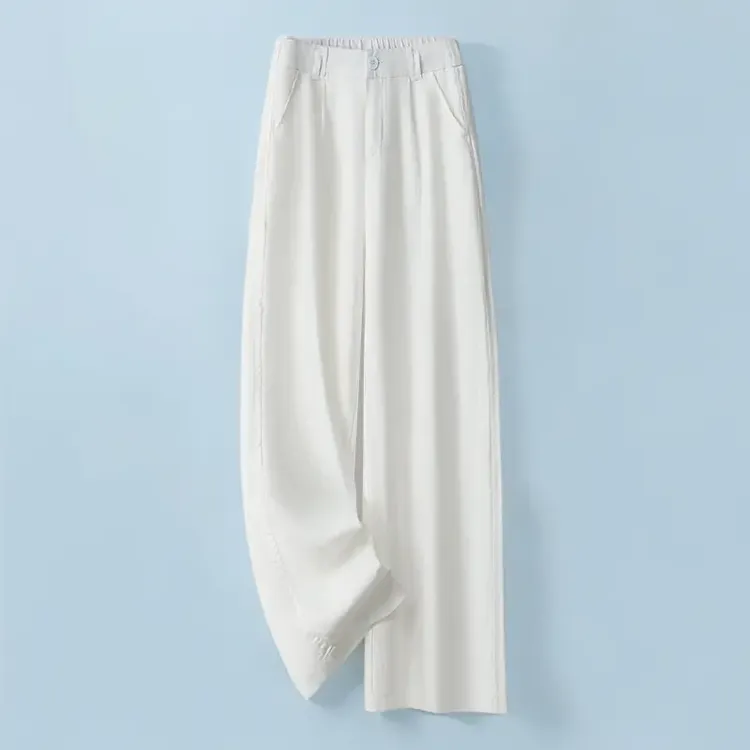 亚麻裤女裤松紧腰2025休闲裤夏薄休闲直筒垂感气质松弛感裤